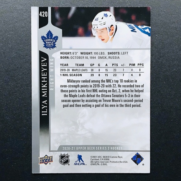Ilya Mikheyev - 2020-21 Upper Deck #420 - Picture 2 of 2